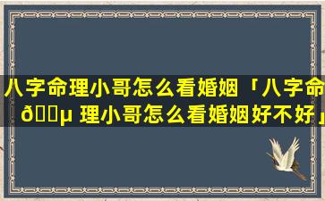 八字命理小哥怎么看婚姻「八字命 🐵 理小哥怎么看婚姻好不好」